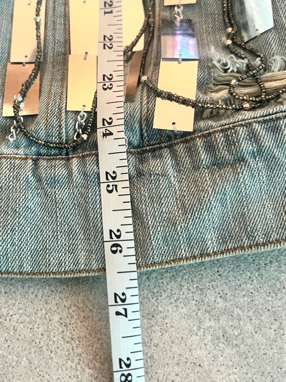 Hot & Delicious Mirror Embellished Fringe Denim Jacket Western Glam Size S/M - Picture 9 of 12